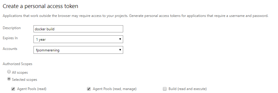 Create personal access token step 2